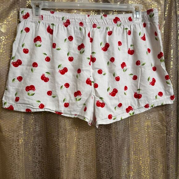 PINK Victorias Secret Red White Cherry Boxer Sleep Pajama Shorts Large - Picture 2 of 8